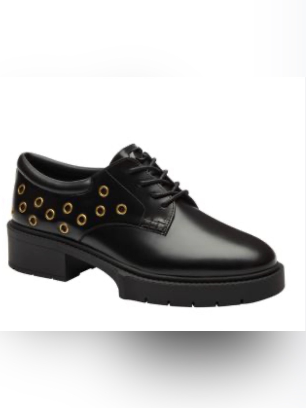 Coach Black Leather Lug Sole Loafers with Gold Eyelet Detail - Picture 2 of 9